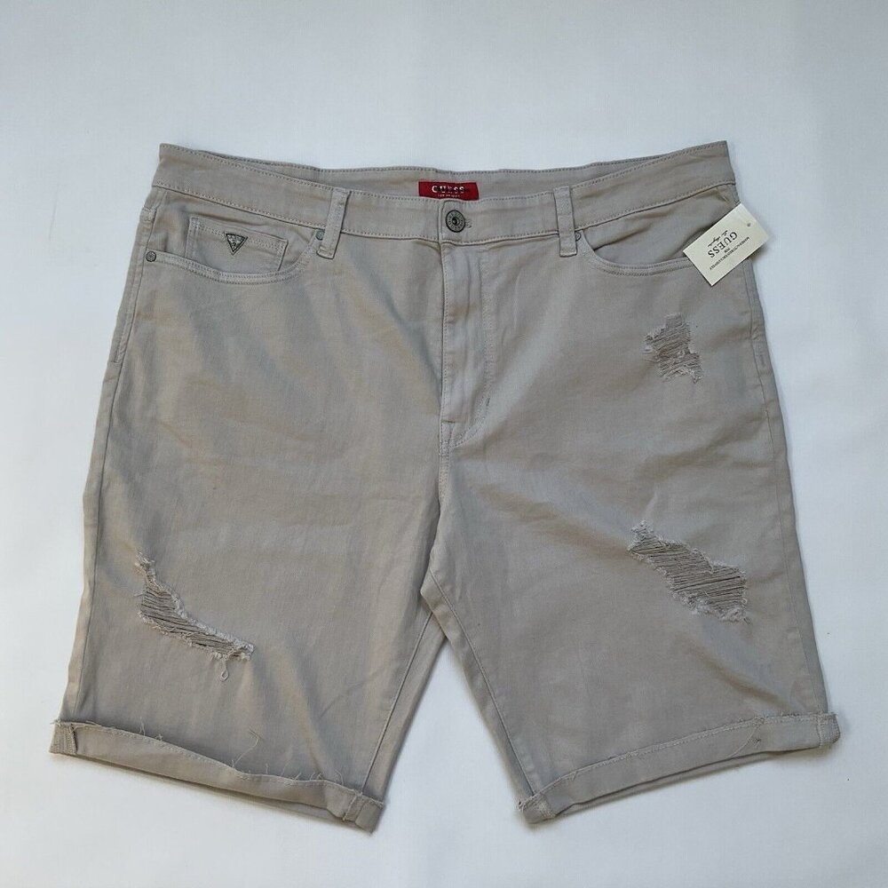 Guess Men's Stretch Denim Short Destroyed In Beige Size 40
